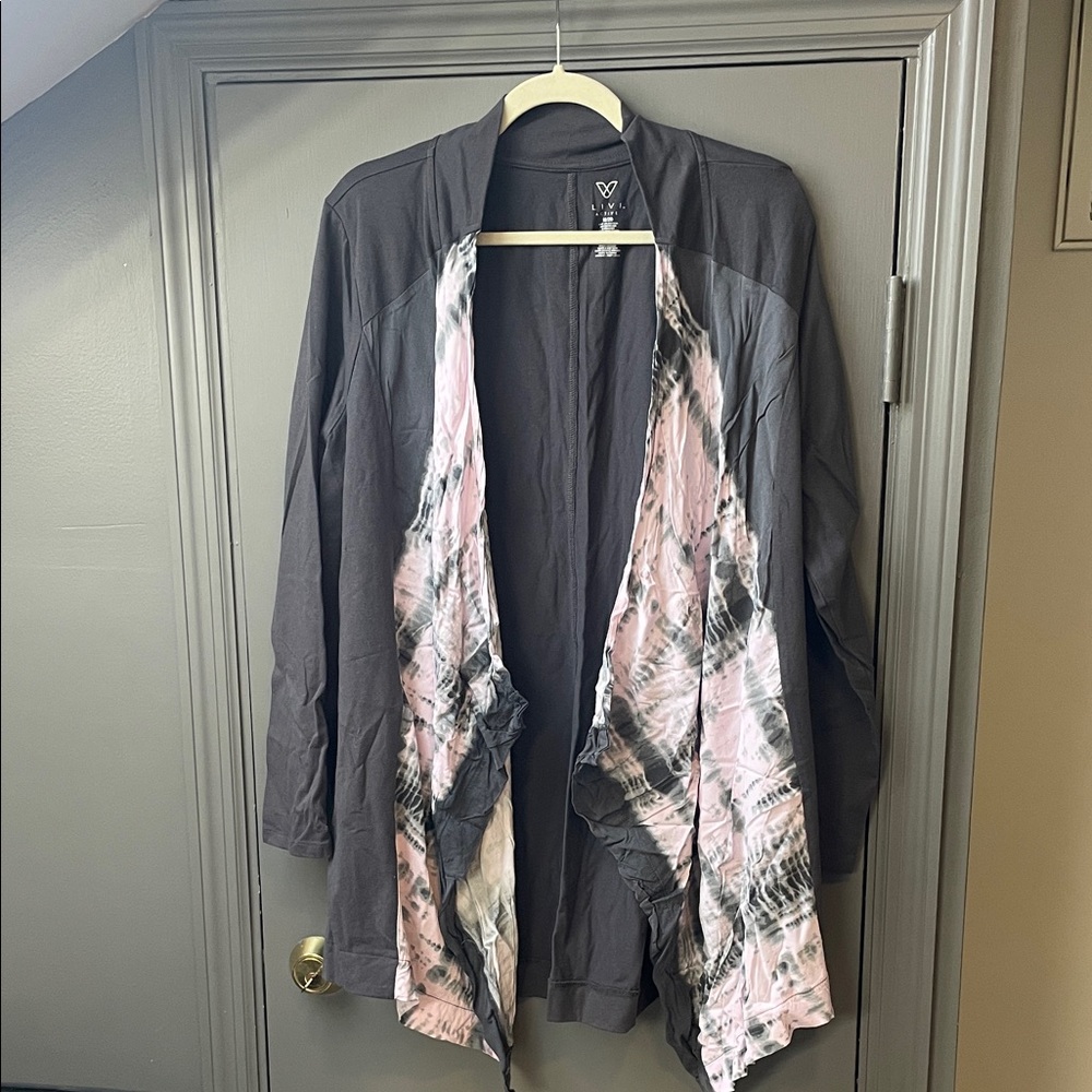 Livi Active Gray Cardigan with Pink & Gray Draped Front
